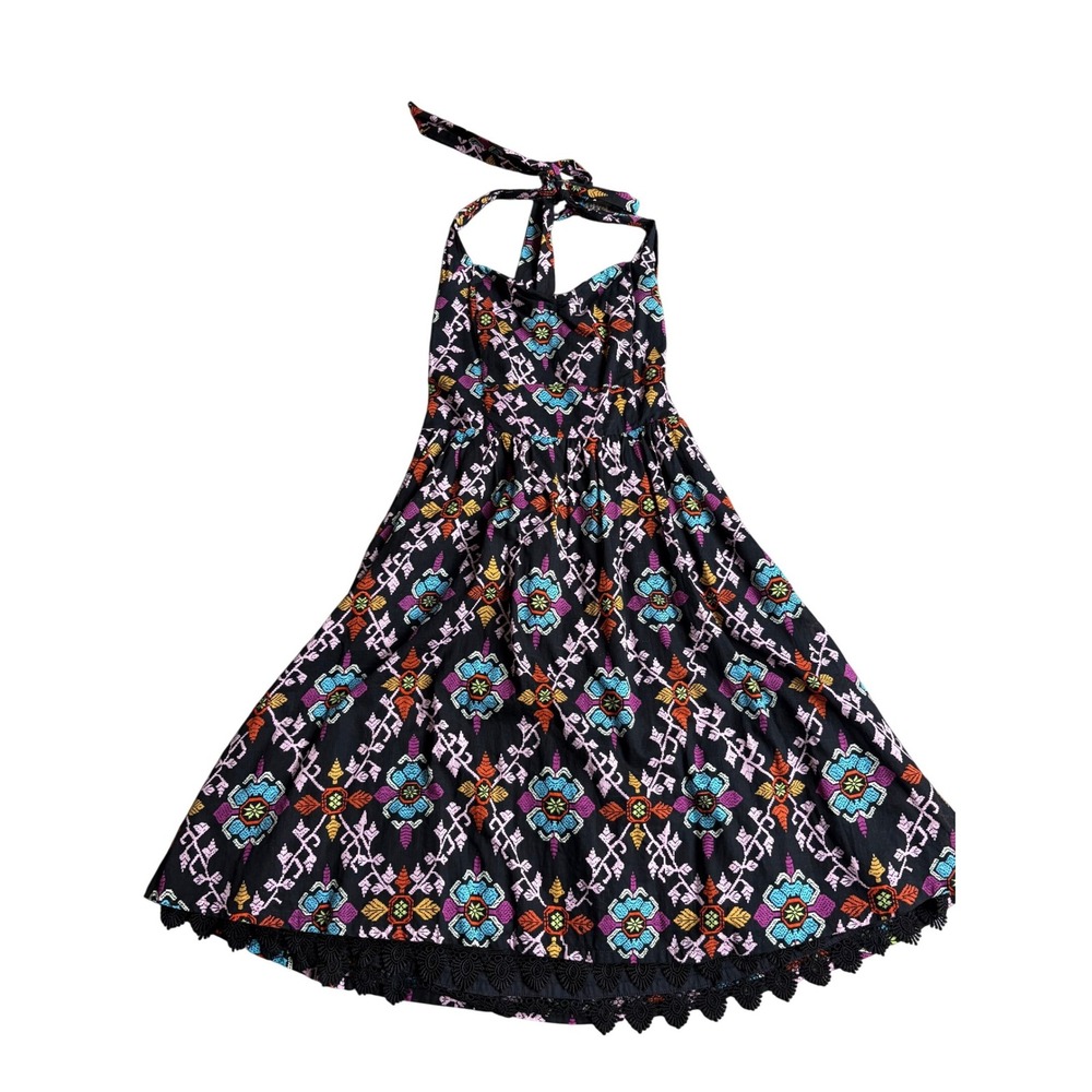 Edme & Esyllte Anthropologie Halter Dress‎ Black Multi Boho Lace Hem Size 0